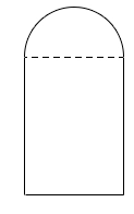 A sketch of the window described in the problem.  It is a rectangle with a semicircle sitting on top of it and a dashed line marks where the top of the rectangle meets the flat side of the semicircle.