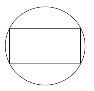 A sketch of a rectangle inscribed in a circle.  All four corners of the rectangle touch the circle and the rectangle is wider than it is tall.